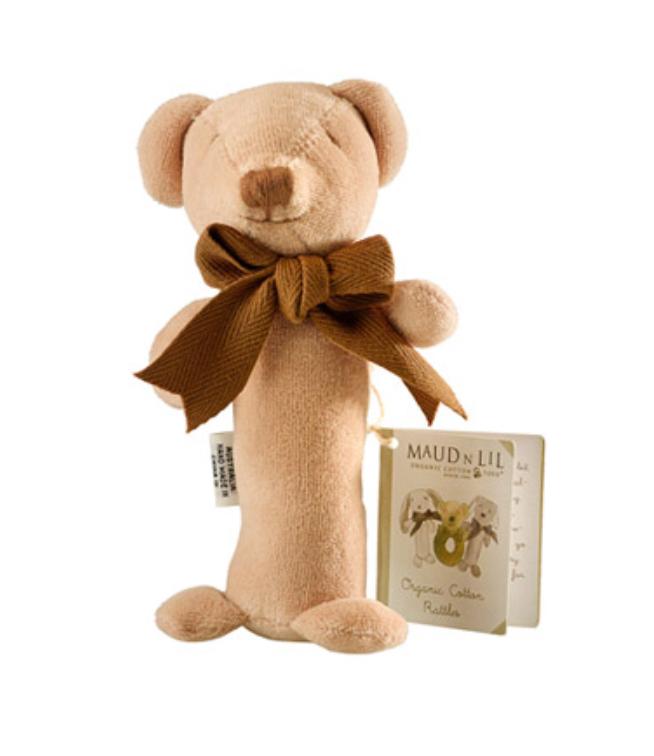 Maud n Lil Birth to 12 Months Stick Rattle - Cubby Teddy Bear