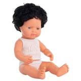 Miniland 18 Mths Plus Baby Doll 38cm - Caucasian Boy Black Curly Hair