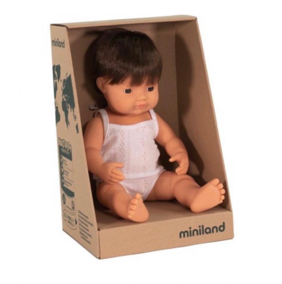 Miniland 18 Mths Plus Baby Doll 38cm - Caucasian Boy Brunette