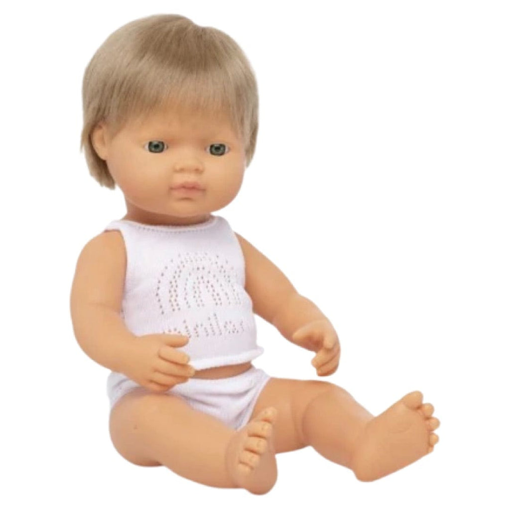 Miniland 18 Mths Plus Baby Doll 38cm - Caucasian Boy Dark Blond