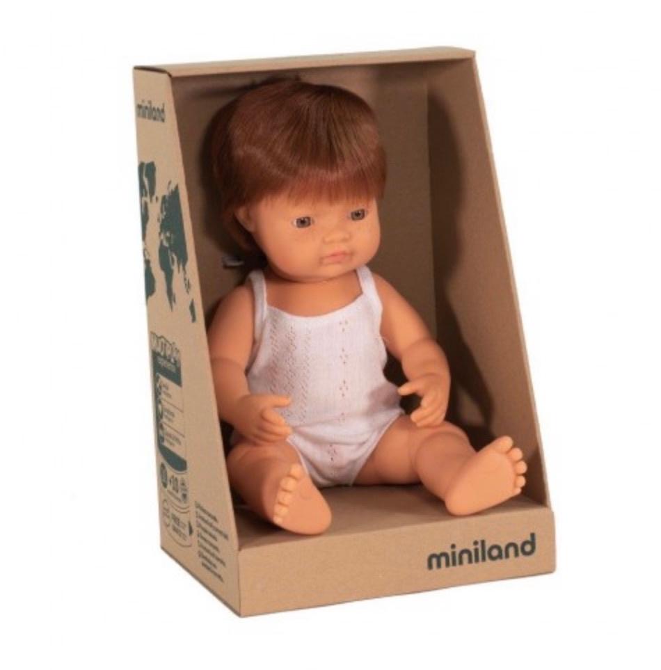 Miniland 18 Mths Plus Baby Doll 38cm - Caucasian Boy Red Head