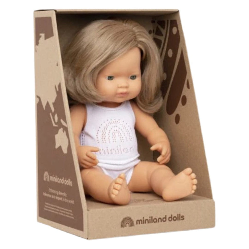 Miniland 18 Mths Plus Baby Doll 38cm - Caucasian Girl Dark Blond