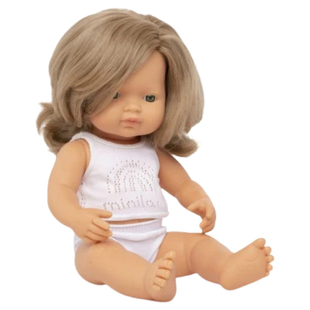 Miniland 18 Mths Plus Baby Doll 38cm - Caucasian Girl Dark Blond