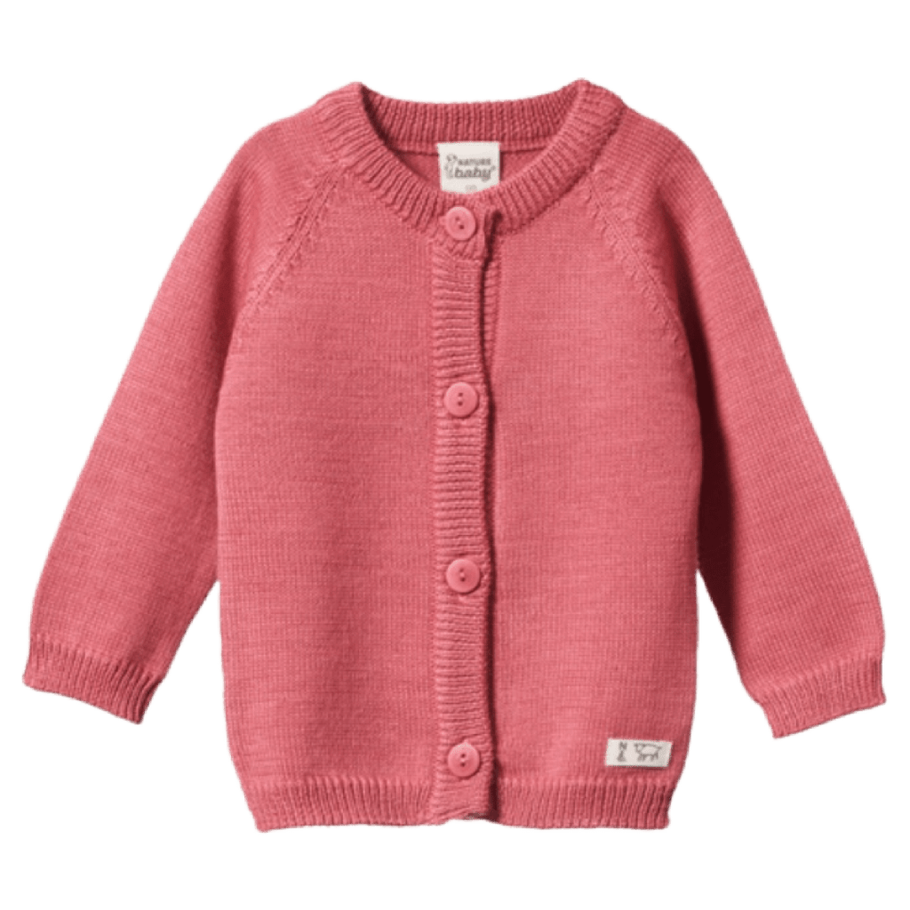 Nature Baby 0-3 Months to 1 Yr Merino Knit Cardigan - Raspberry