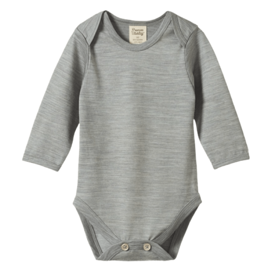 Nature Baby 0-3 Months to 1 Yr Merino Long Sleeve Bodysuit - Grey Marl