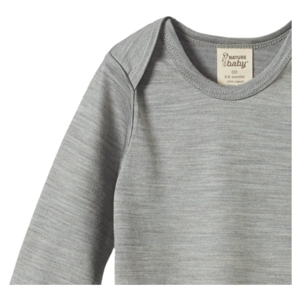 Nature Baby 0-3 Months to 1 Yr Merino Long Sleeve Bodysuit - Grey Marl