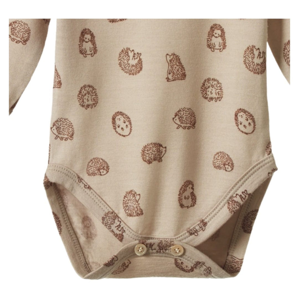 Nature Baby 0-3 Months to 1 Yr Merino Long Sleeve Bodysuit - Happy Hedgehog