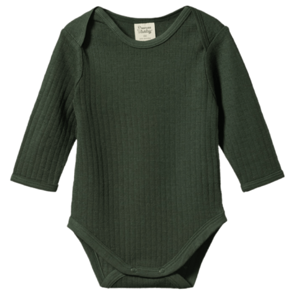 Nature Baby 0-3 Months to 1 Yr Merino Pointelle Long Sleeve Bodysuit - Thyme