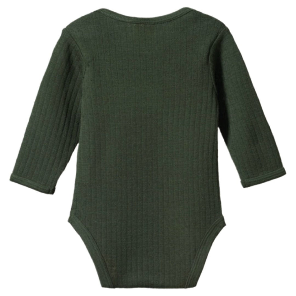 Nature Baby 0-3 Months to 1 Yr Merino Pointelle Long Sleeve Bodysuit - Thyme
