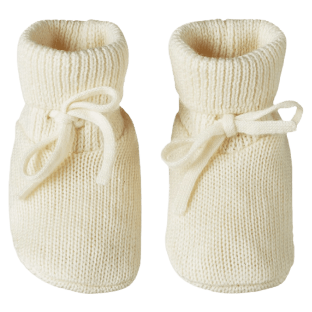 Nature Baby 0-3 Months to 3-6 Months Merino Knit Drawstring Booties - Natural