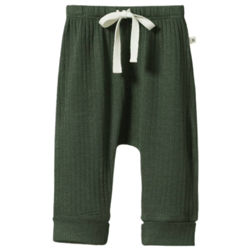Nature Baby 0-3 Months to 3-6 Months Merino Pointelle Drawstring Pants - Thyme