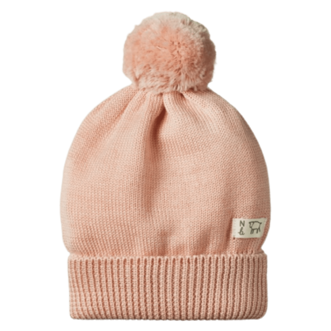 Nature Baby 0-6 Months to 3-4 Years Alpine Pom Pom Beanie - Rose Dust