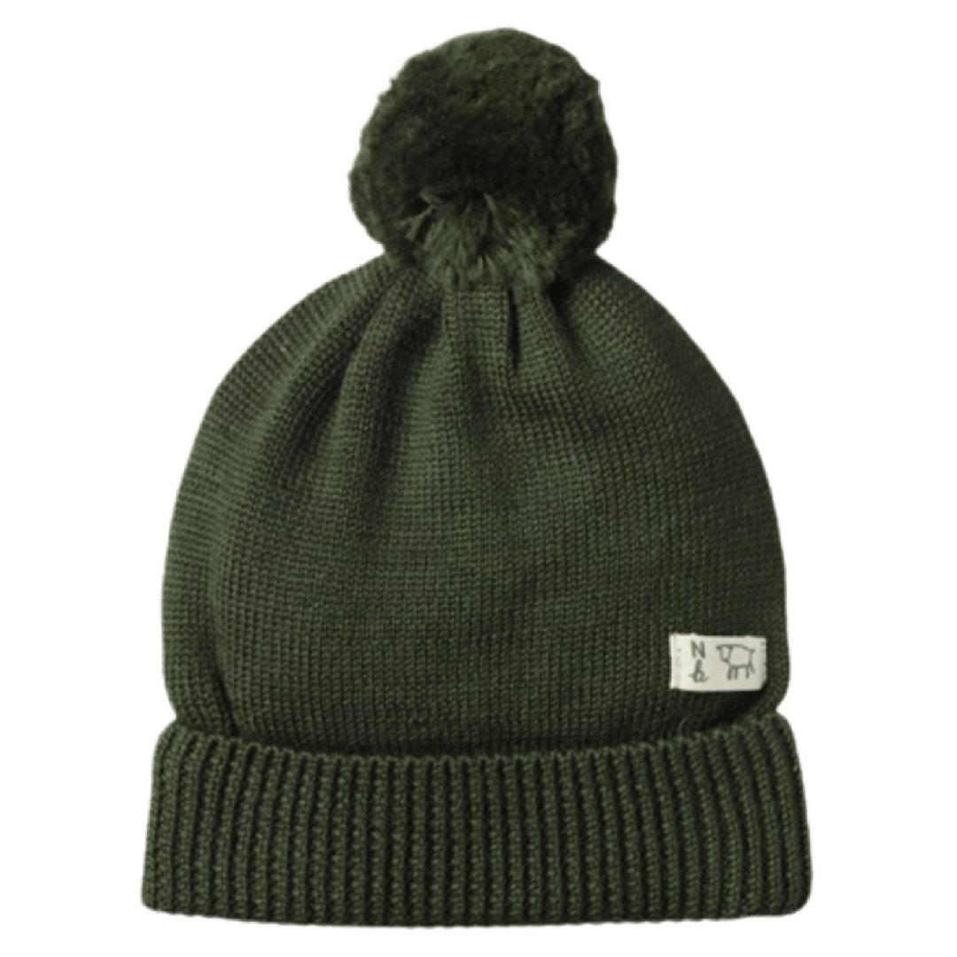 Nature Baby 0-6 Months to 3-4 Years Alpine Pom Pom Beanie - Thyme