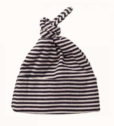 Nature Baby 0-6m to 6-12m 0-6M Cotton Knotted Beanie - Navy Stripe