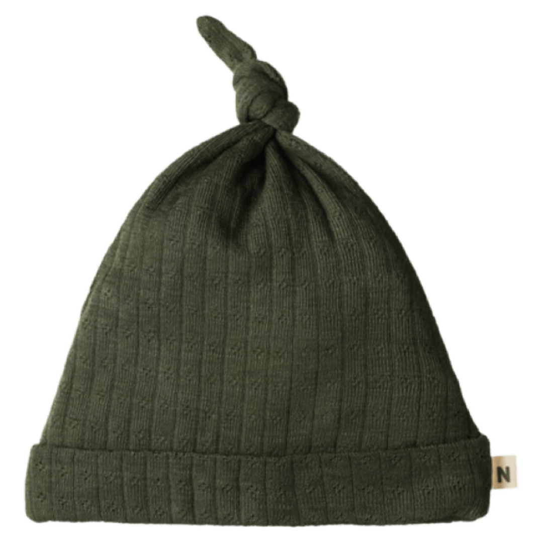 Nature Baby 0-6m to 6-12m Merino Pointelle Knotted Beanie - Thyme