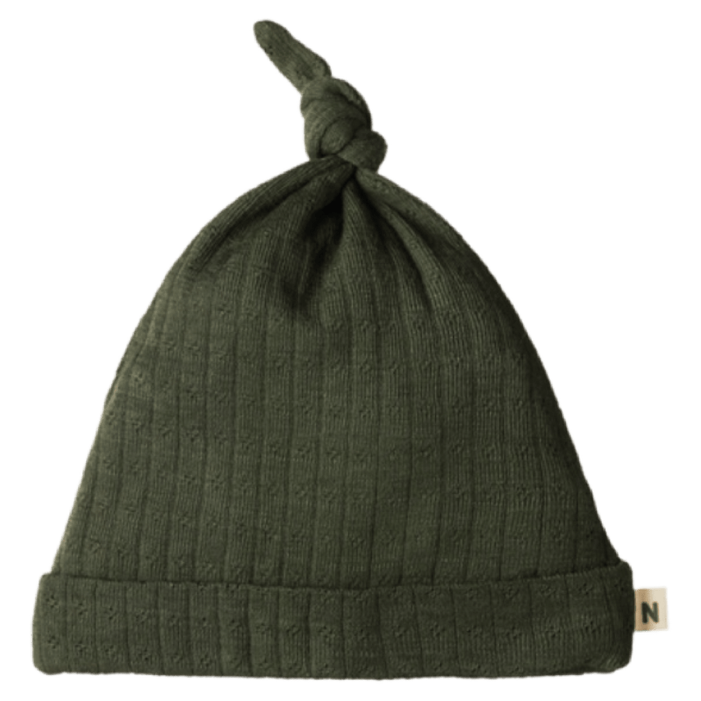 Nature Baby 0-6m to 6-12m Merino Pointelle Knotted Beanie - Thyme