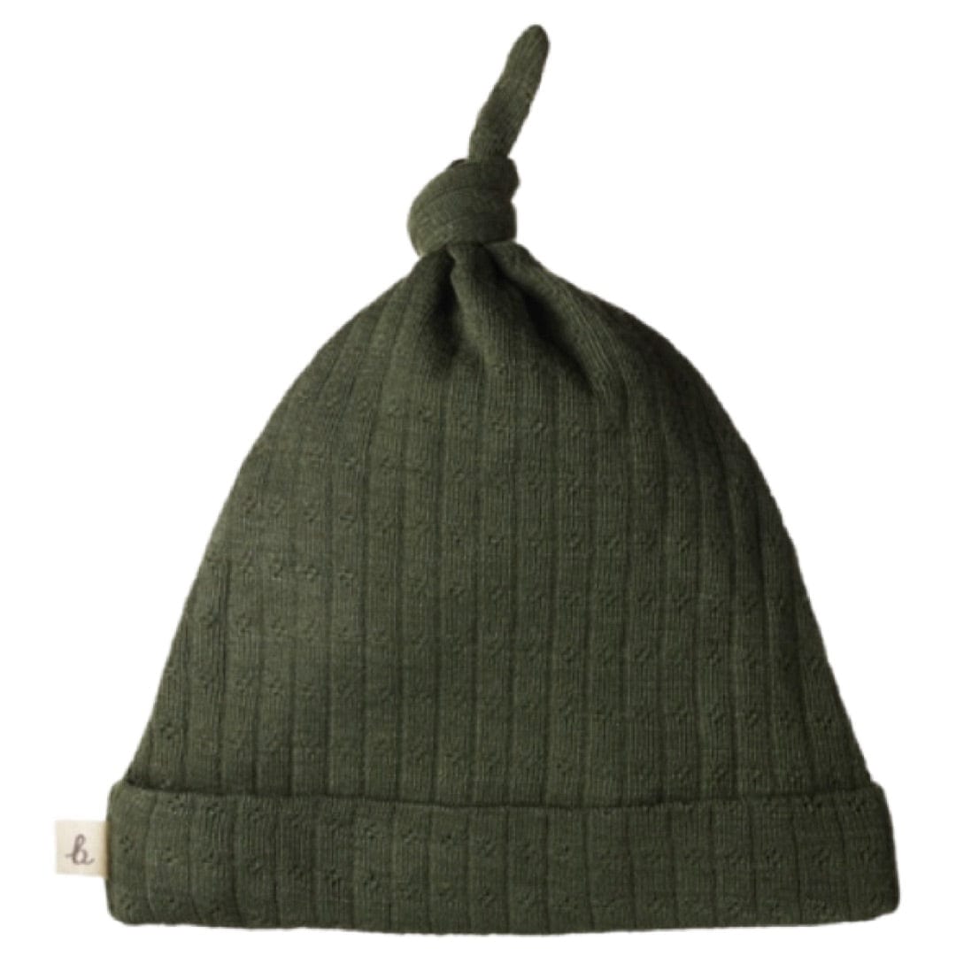 Nature Baby 0-6m to 6-12m Merino Pointelle Knotted Beanie - Thyme
