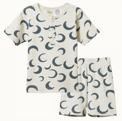 Nature Baby 1 to 4 1 / Crescent Moon Short Sleeved Rib Pyjama Set
