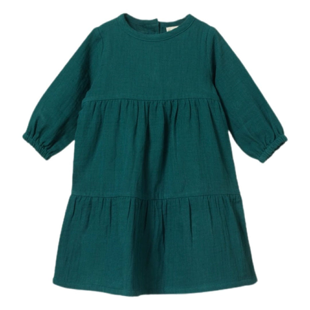 Nature Baby 6 - 12 Months to 4 Years Long Sleeve Esther Dress - Teal Crinkle