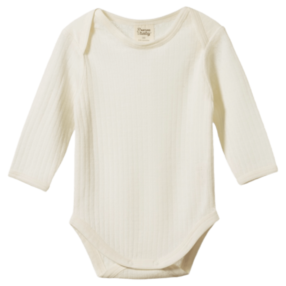 Nature Baby Newborn to 1 Year Merino Pointelle Long Sleeve Bodysuit - Natural