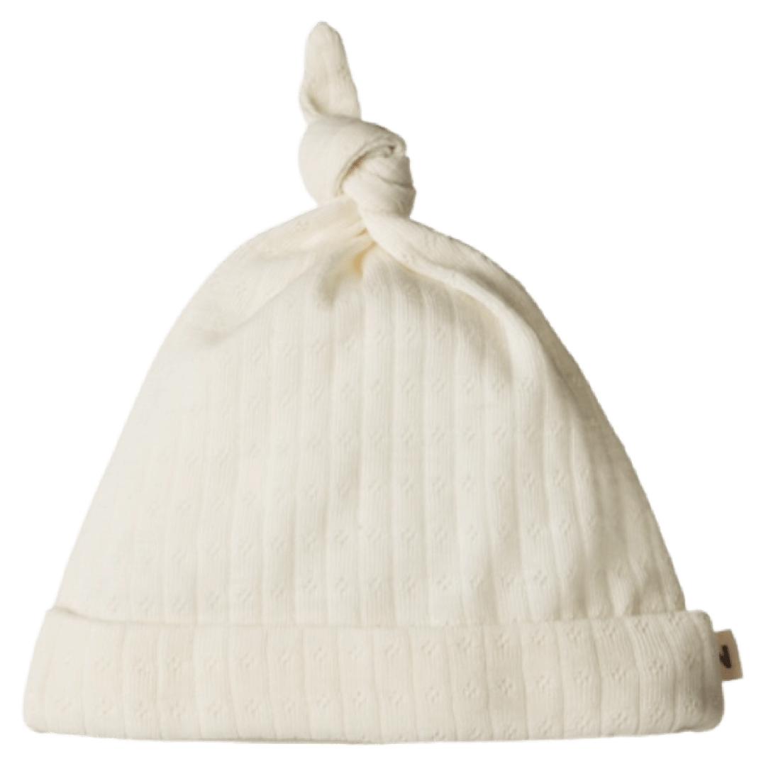 Nature Baby Newborn to 6 -12M Merino Pointelle Knotted Beanie - Natural