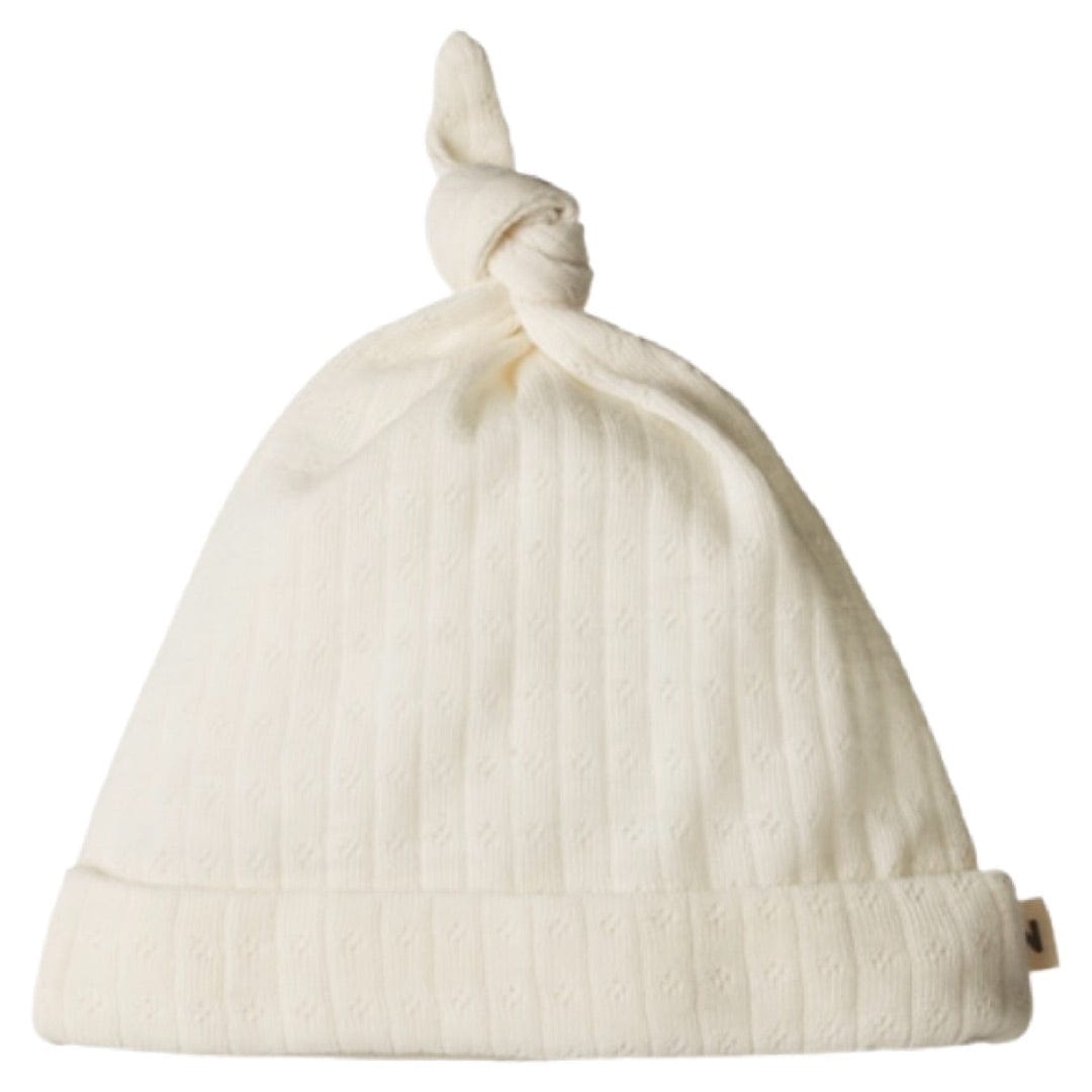 Nature Baby Newborn to 6 -12M Merino Pointelle Knotted Beanie - Natural