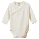 Nature Baby Newborn to 6 -12M Merino Pointelle L/S Kimono Bodysuit - Natural