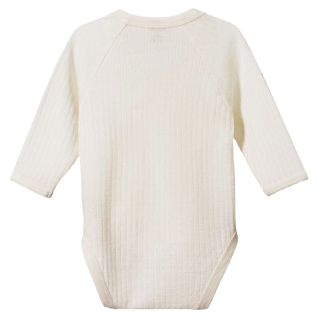 Nature Baby Newborn to 6 -12M Merino Pointelle L/S Kimono Bodysuit - Natural