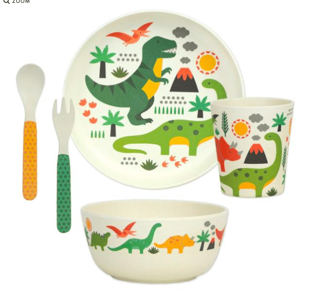 Petit Collage Bamboo Dinnerware Set in Dinosaurs Plate Bowl Cup Spoon and Fork 
