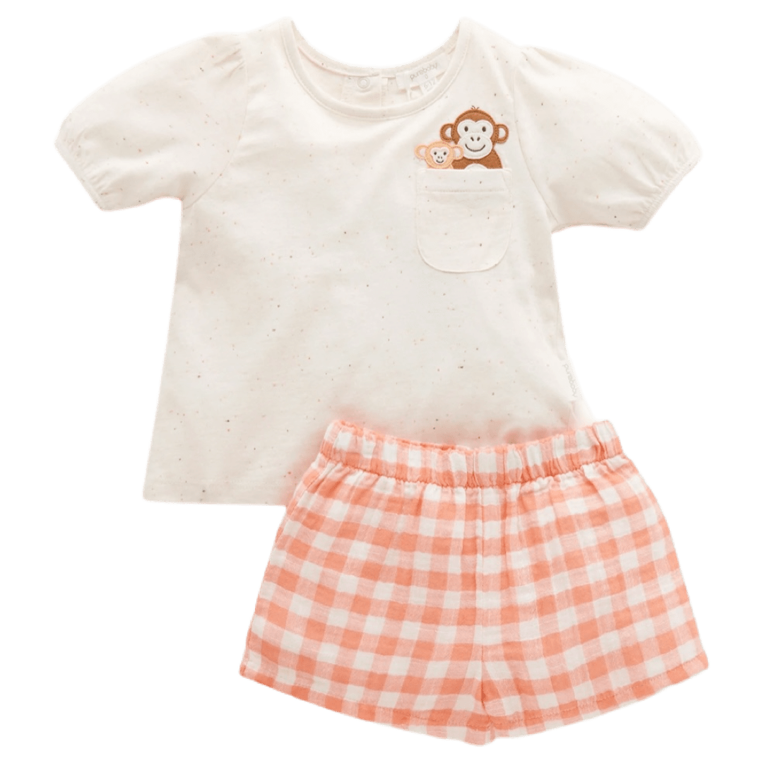 Pure Baby 2 to 5 Years Monkey Set - Papaya Gingham