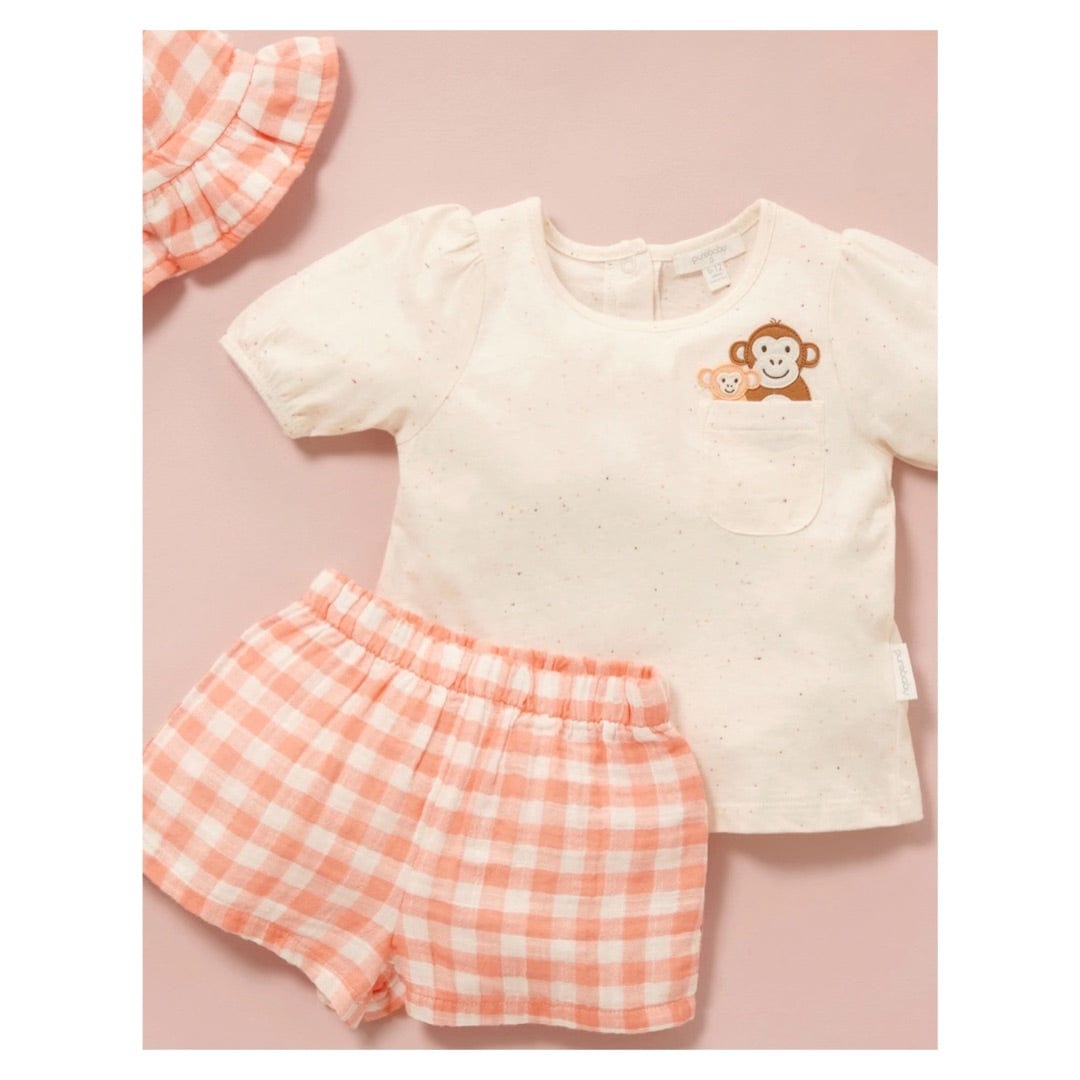 Pure Baby 2 to 5 Years Monkey Set - Papaya Gingham