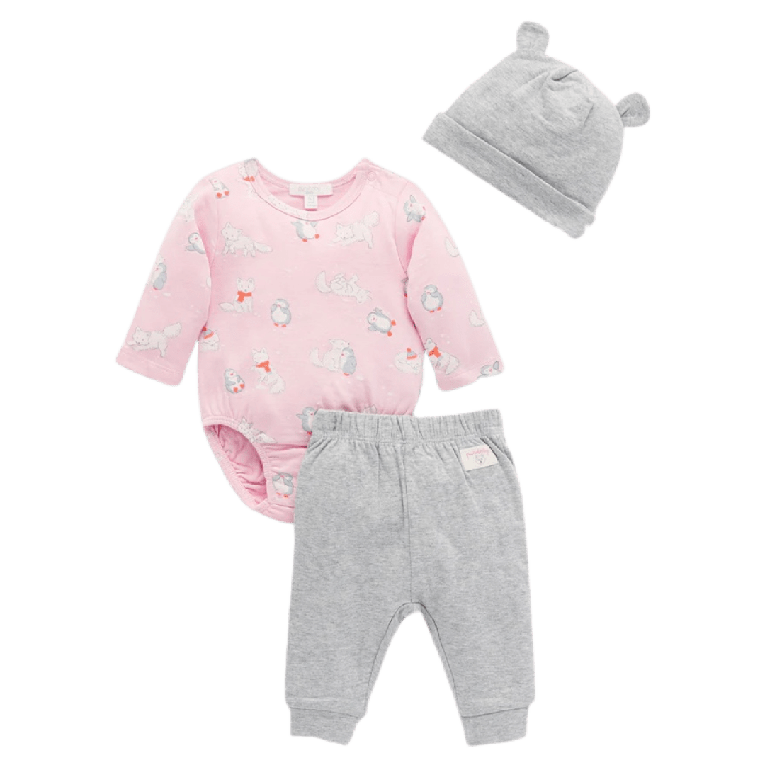 Pure Baby Newborn to 2Yr 3 Piece Gift Set - Frolicking Foxes