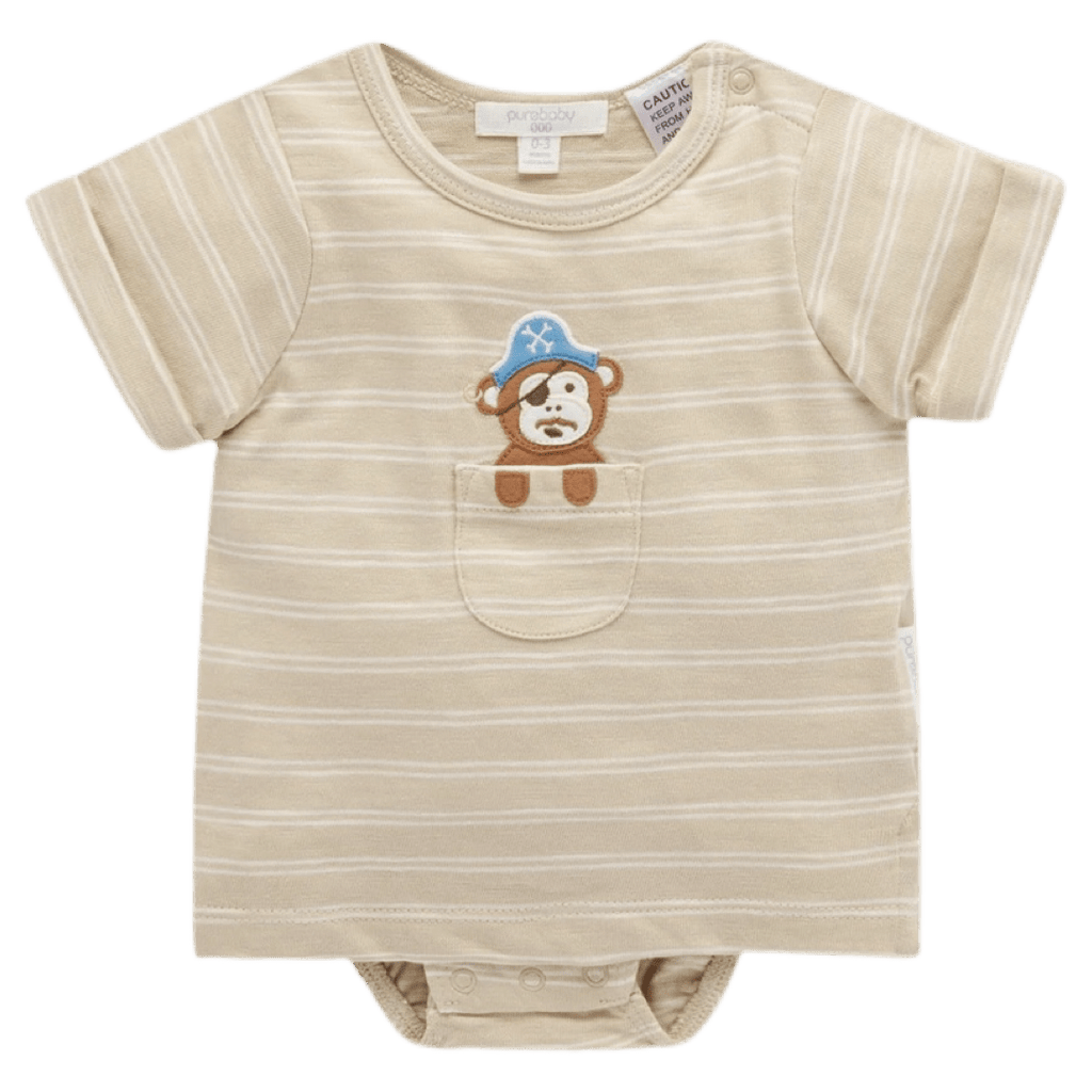 Pure Baby Newborn to 2Yr Peekaboo Bodysuit Tee - Sand Stripe