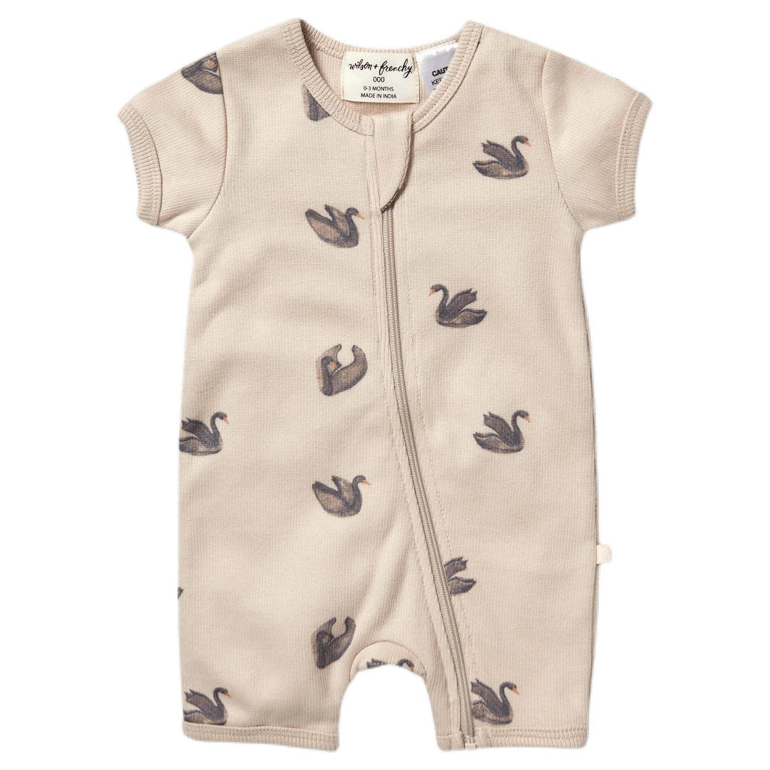 Wilson & Frenchy 0-3 Months to 12-18 Months Boyleg Rib Zipsuit - Little Swan