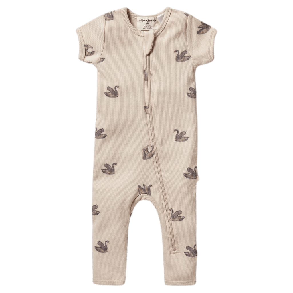 Wilson & Frenchy 0-3 Months to 12-18 Months Rib Short Sleeve Zipsuit - Little Swan