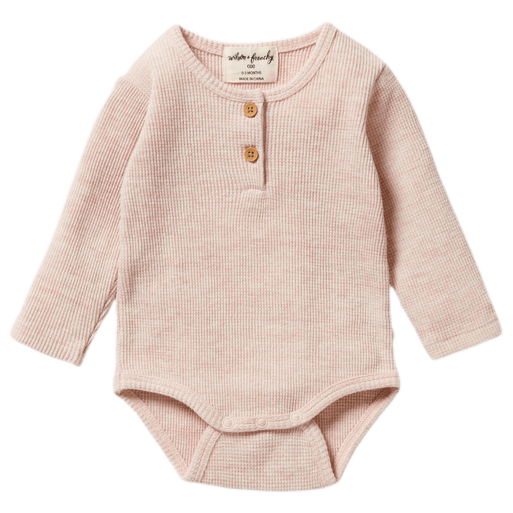 Wilson & Frenchy 0-3 Months to 12-18 Months Waffle Henley Bodysuit - Peony Fleck