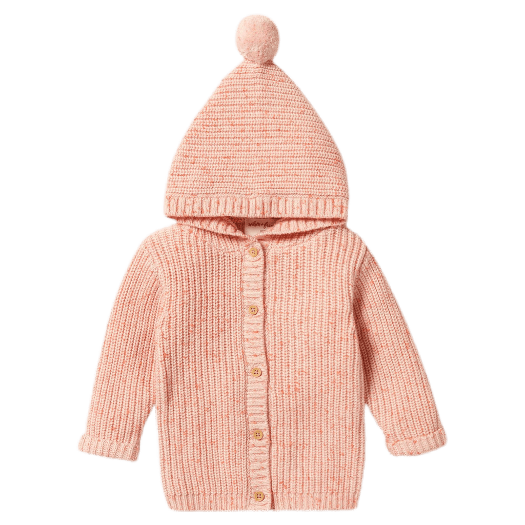 Wilson & Frenchy 0-3 Months to 18-24 Months Knitted Jacket with Pom Pom - Silver Peony Fleck