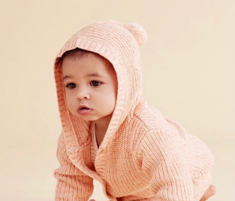 Wilson & Frenchy 0-3 Months to 18-24 Months Knitted Jacket with Pom Pom - Silver Peony Fleck