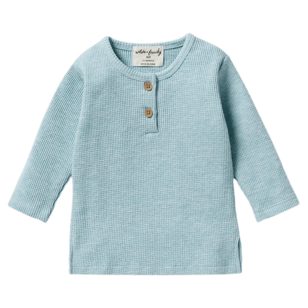 Wilson & Frenchy 0-3 Months to 18-24 Months Waffle Henley Top - Mint Fleck