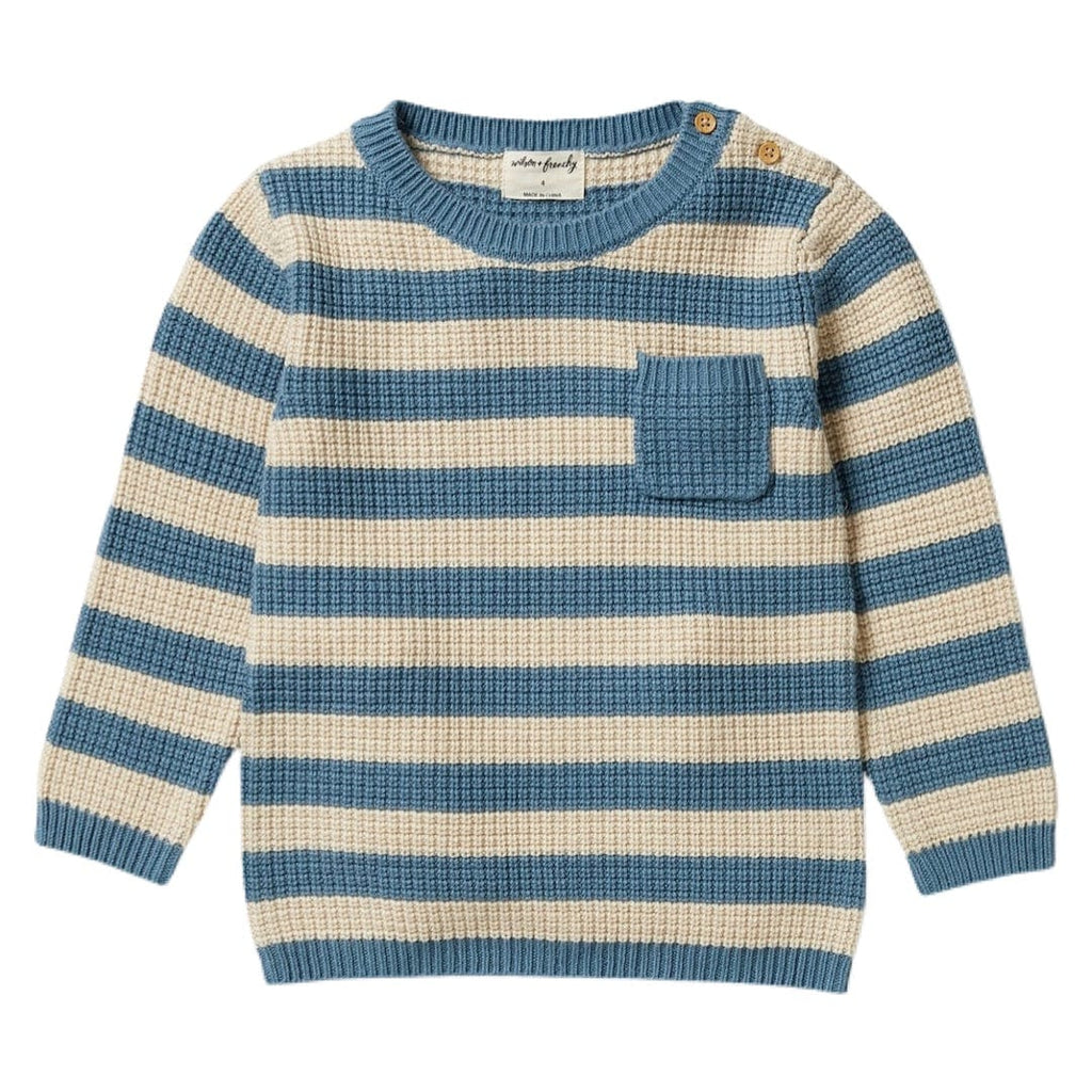 Wilson & Frenchy 0-3 Months to 5 Years 3Y Knitted Stripe Pocket Jumper - Bluestone