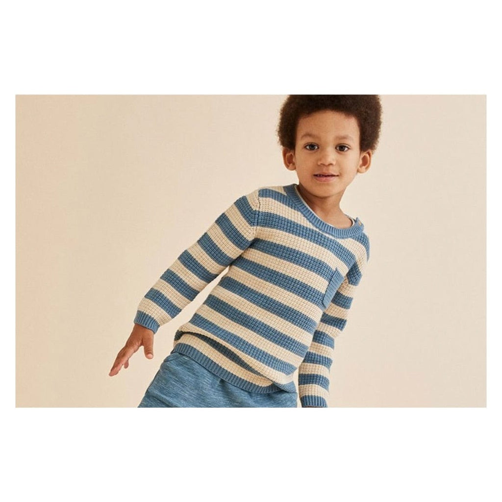 Wilson & Frenchy 0-3 Months to 5 Years Knitted Stripe Pocket Jumper - Bluestone