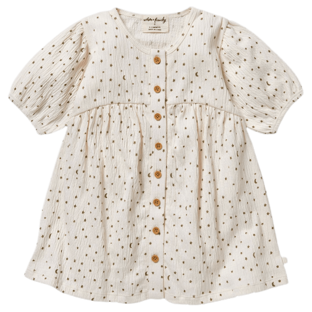 Wilson & Frenchy 6-12 Months to 18-24 Months Crinkle Button Dress - Chasing the Moon
