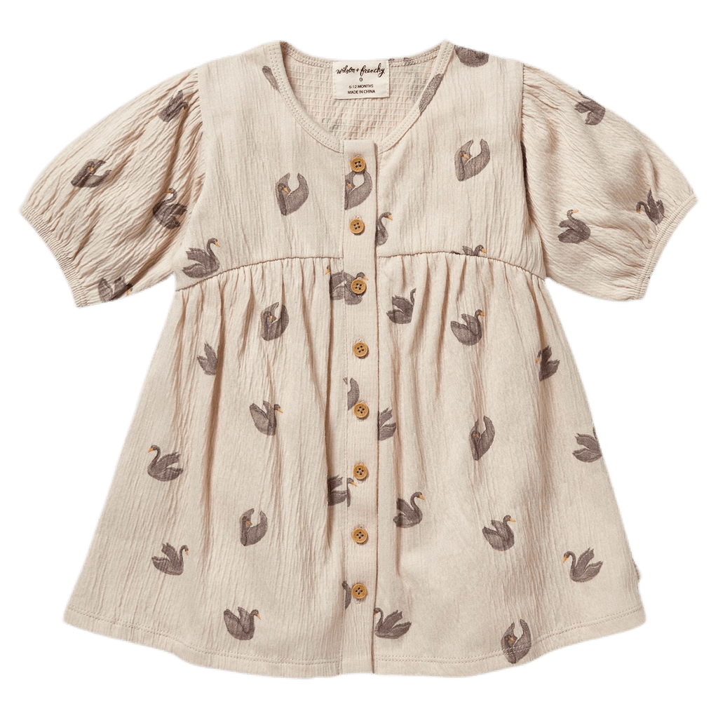 Wilson & Frenchy 6-12 Months to 18-24 Months Crinkle Button Dress - Little Swan