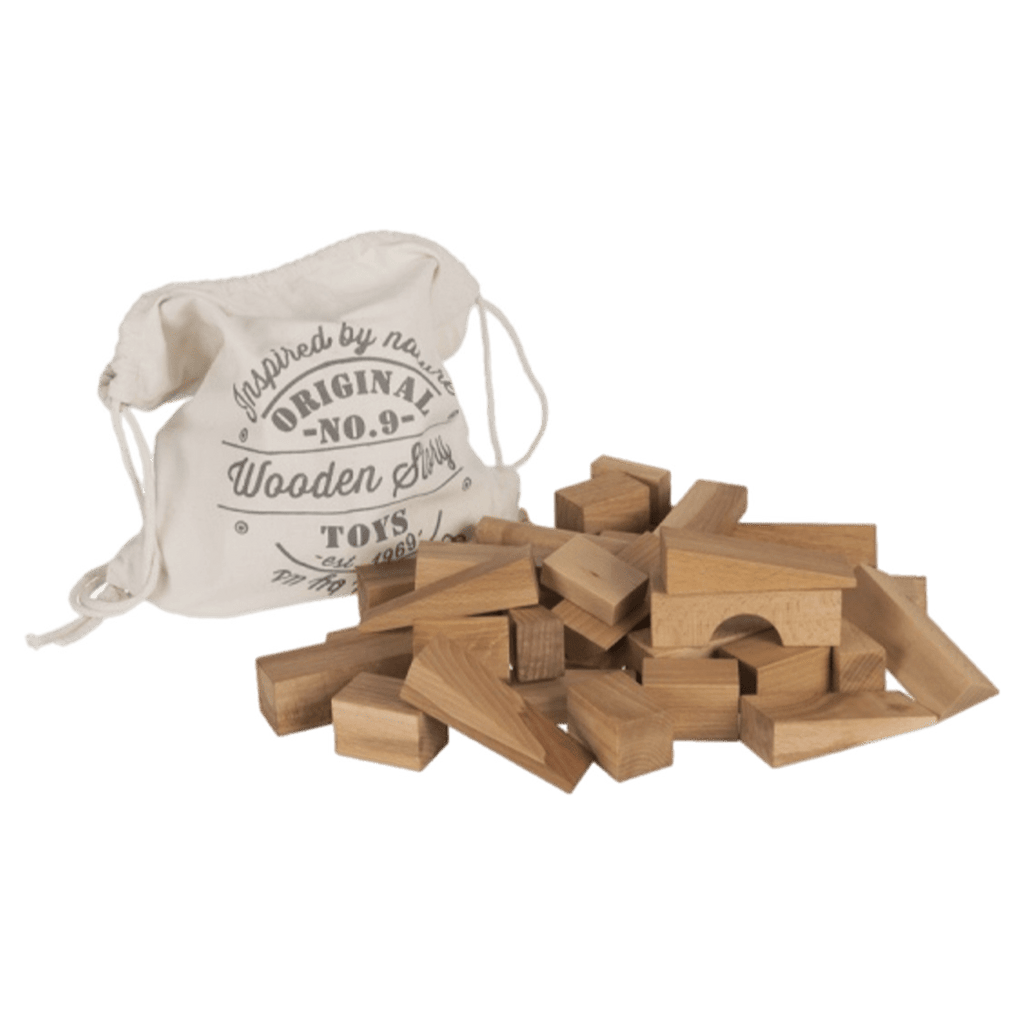 Wooden Story 12 Mths Plus Natural XL Blocks in Cotton Sack 50 Pieces