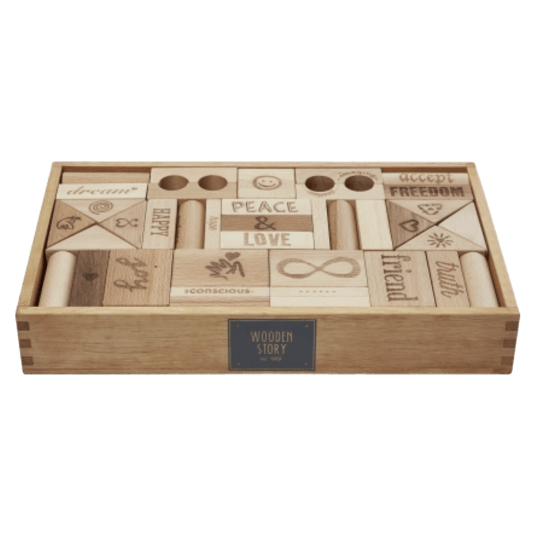 Wooden Story 3 Plus Peace & Love Blocks in Tray 108 Pieces