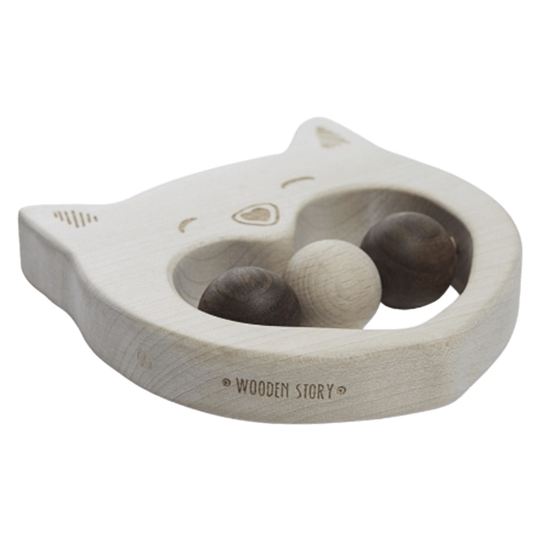 Wooden Story Birth Plus Smiley Cat Rattle